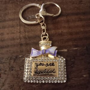 You are Beautiful Gold and Silver Perfume Bottle Keychain/Handbag Charm